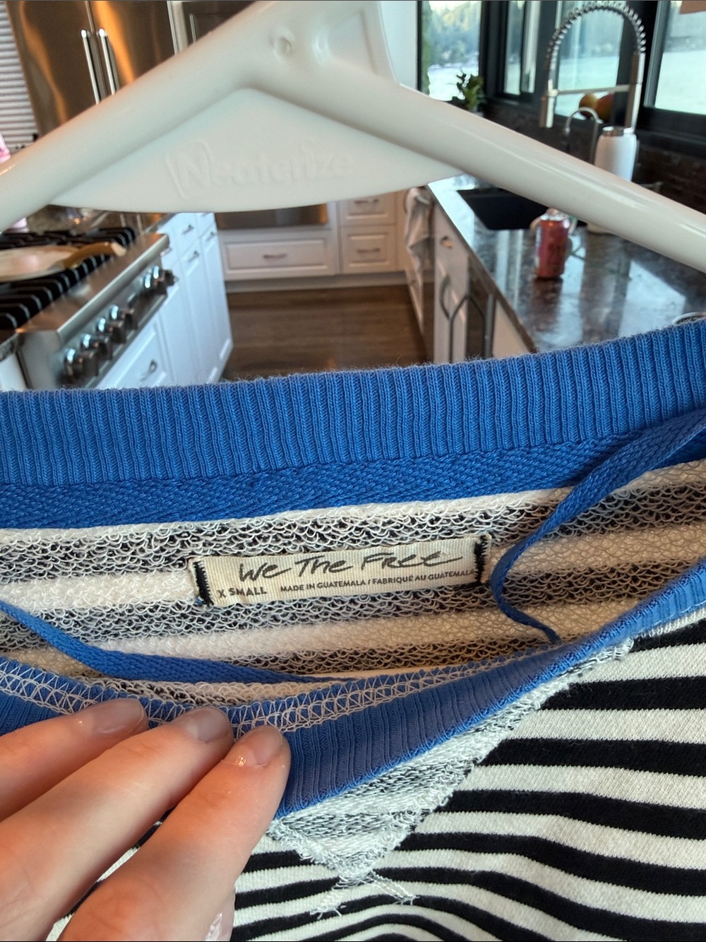 We The Free Black and White Striped Sweatshirt with Blue Trim size XS NWOT - Picture 13 of 17